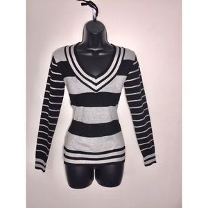 Poof Black and Gray Striped Sweater